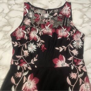 SD Collection Floral Embroidered Illusion Neck A-Line Dress
